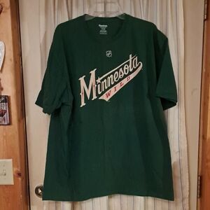 Reebok Green Retro Minnesota Wild Short Sleeve Tee Scandella NHL Like New